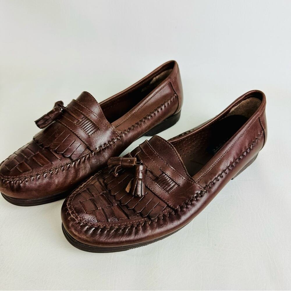 Giorgio Brutini Le Glove Mens Shoes Brown Woven Leather Tassel Loafers Size 9.5M